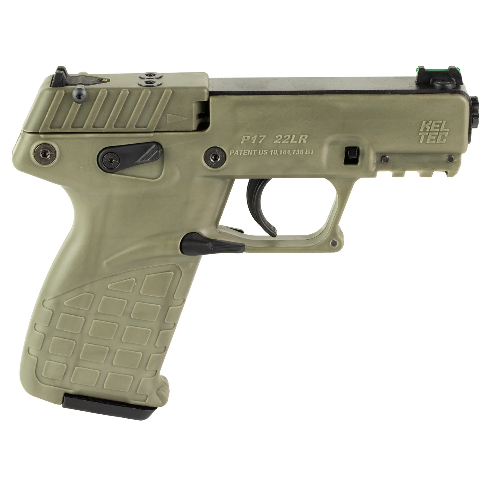 Keltec P17 22LR 10+1 BLK/GRN TB Black Slide/Black Frame