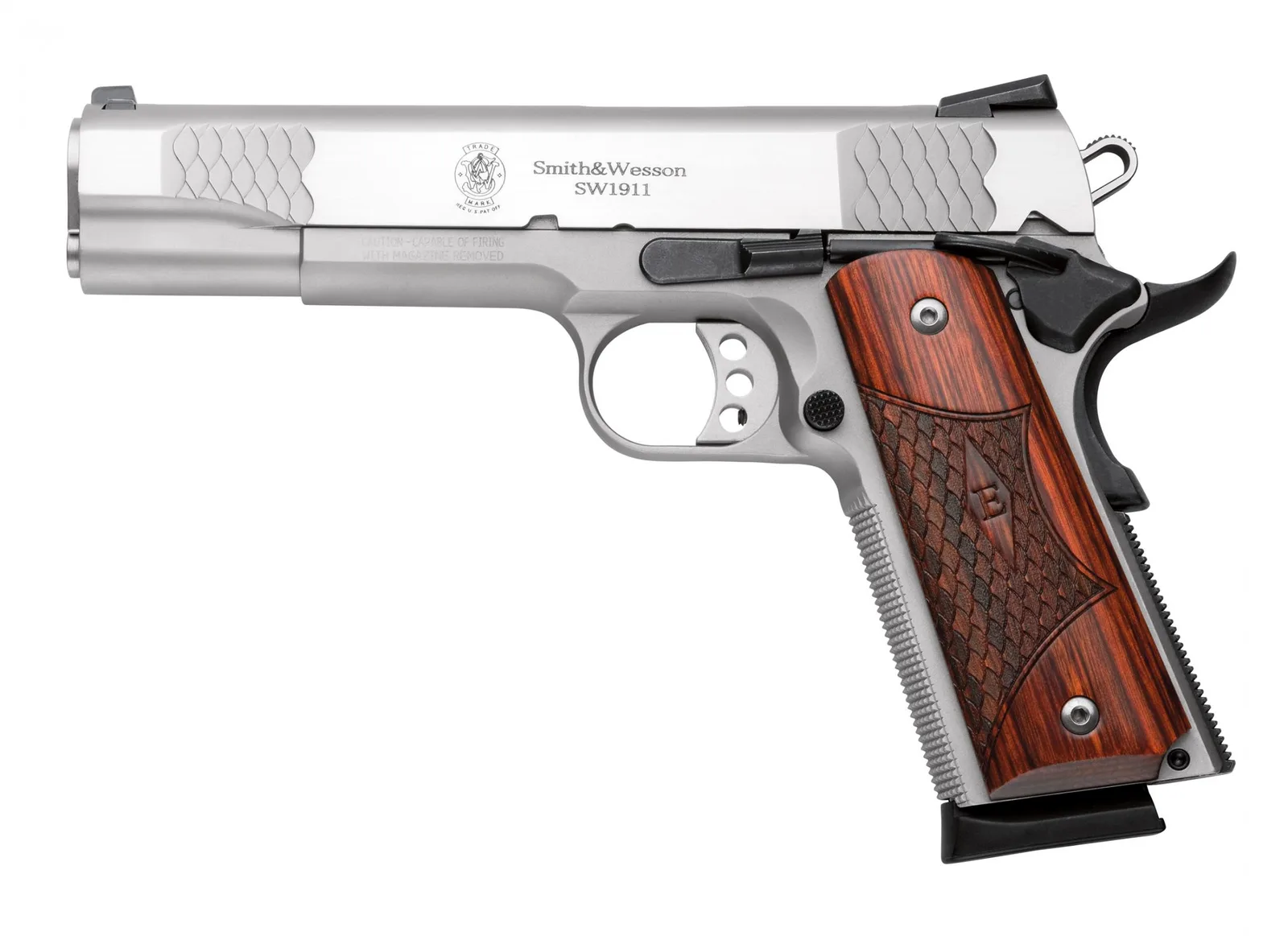 Smith and Wesson SW1911 45ACP 5" SS/WD E-Series 108482 White